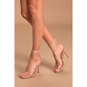 Lulus Simonee Light Nude Lace-up High Heel Sandals Beige - Size 7.5